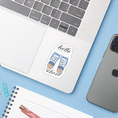 Leuke blauwe hallo school tennisschoenen sticker (Laptop met iPhone)