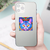 Leuke Blauwe Kat met Gele Ogen Ai Art Sticker (Telefoon)