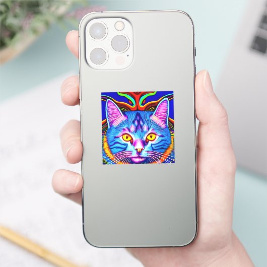 Leuke Blauwe Kat met Gele Ogen Ai Art Sticker (Telefoon)