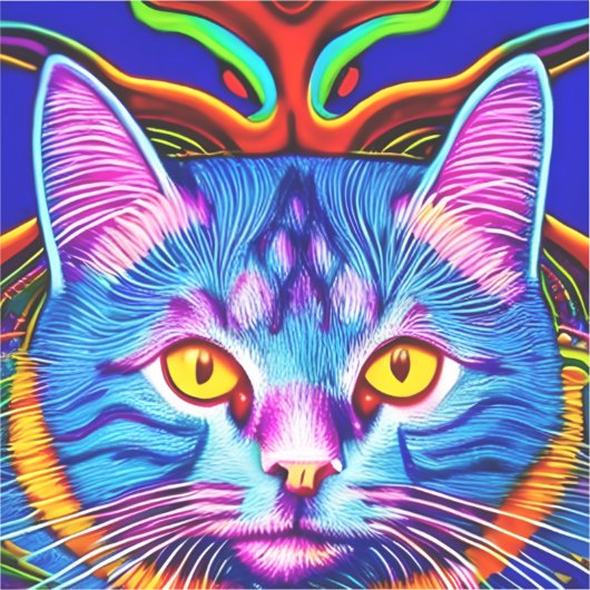 Leuke Blauwe Kat met Gele Ogen Ai Art Sticker (Voorkant)