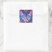 Leuke Blauwe Kat met Gele Ogen Ai Art Vierkante Sticker (Tas)