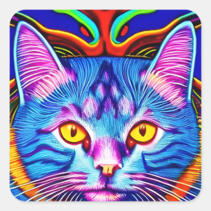 Leuke Blauwe Kat met Gele Ogen Ai Art Vierkante Sticker