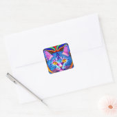 Leuke Blauwe Kat met Gele Ogen Ai Art Vierkante Sticker (Envelop)