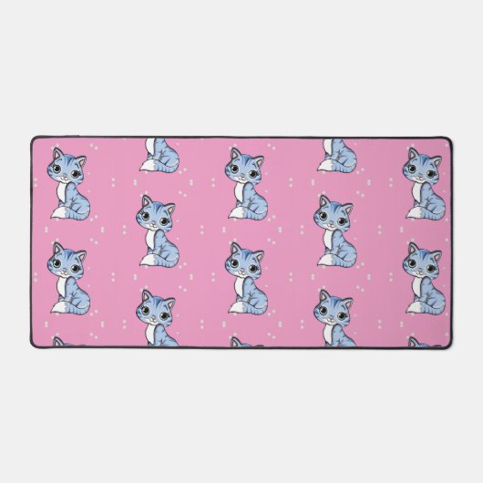 Leuke blauwe kat op roze bureaumat (Voorkant)