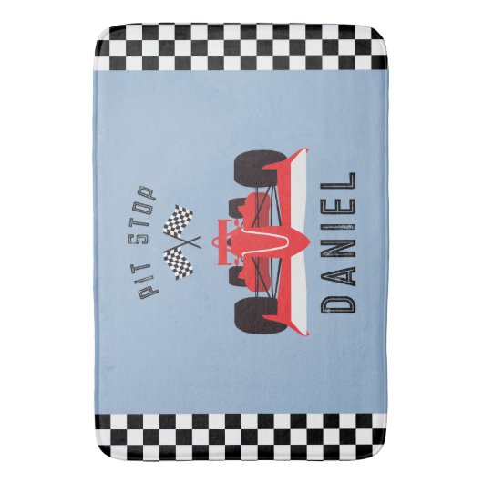 Leuke Blauwe Kinder Rode Racing Auto Badmat (Voorkant Verticaal)