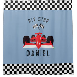 Leuke Blauwe Kinder Rode Racing Auto Douchegordijn