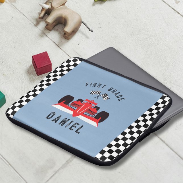Leuke Blauwe Kinder Rode Racing Auto Laptop Sleeve (Creator heeft geüpload)