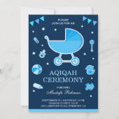 Leuke blauwe kinderwagen Baby Boy Aqiqah Kaart (Voorkant)