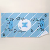 Leuke Blauwe Krab Zee Dieren Kinder Monogram Stran Strandlaken (Voorkant)