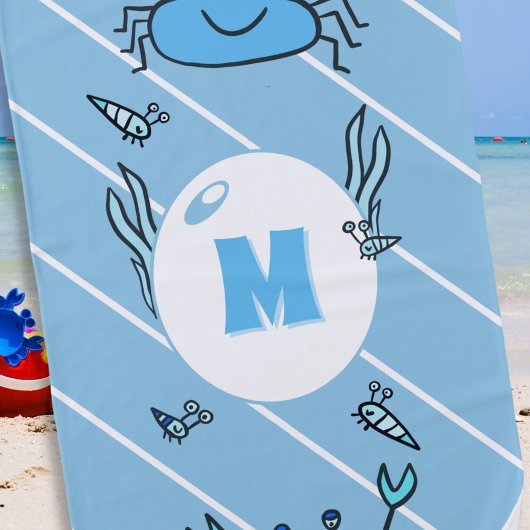 Leuke Blauwe Krab Zee Dieren Kinder Monogram Stran Strandlaken