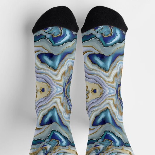 Leuke blauwe mix gemarmerde agaat minerale gesnede sokken (Top)