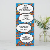 Leuke Blauwe Moderne Verjaardagsfeest Stripboek Kaart (Staand voorkant)