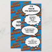 Leuke Blauwe Moderne Verjaardagsfeest Stripboek Kaart (Voorkant / Achterkant)