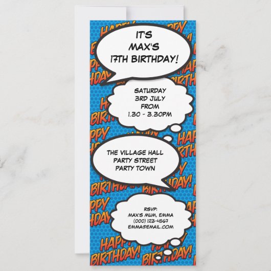 Leuke Blauwe Moderne Verjaardagsfeest Stripboek Kaart (Voorkant)