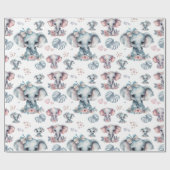 Leuke blauwe olifant print cadeaupapier (Vlak)