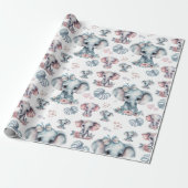 Leuke blauwe olifant print cadeaupapier (Uitgerold)