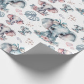 Leuke blauwe olifant print cadeaupapier (Hoek)
