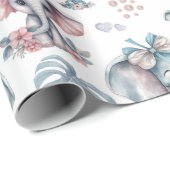 Leuke blauwe olifant print cadeaupapier (Rol Hoek)