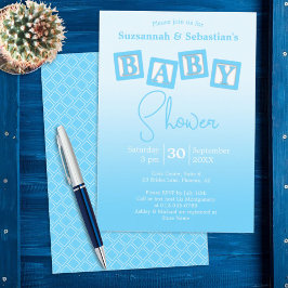 Leuke blauwe ombre BABY jongensblokken Shower Uitn Kaart