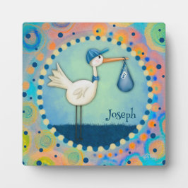 Leuke blauwe ooievaar Inspirivity gepersonaliseerd Fotoplaat