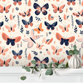 Leuke Blauwe Oranje Vlinder Bloem Behang