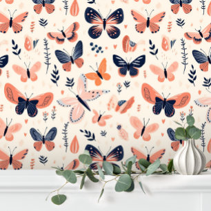Leuke Blauwe Oranje Vlinder Bloem Behang