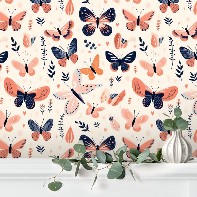 Leuke Blauwe Oranje Vlinder Bloem Behang (Creator heeft geüpload)