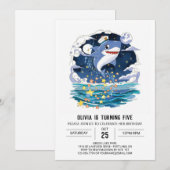 Leuke blauwe pastelhaai verjaardag kaart (Voorkant / Achterkant)