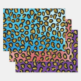 Leuke blauwe, roze, paarse luipaard dierprint inpakpapier vel