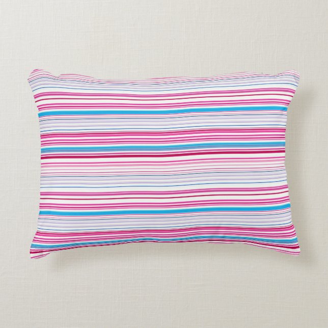 Leuke blauwe roze strepen accent kussen (Voorkant)