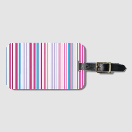 Leuke blauwe roze strepen bagagelabel (Voorkant (horizontaal))