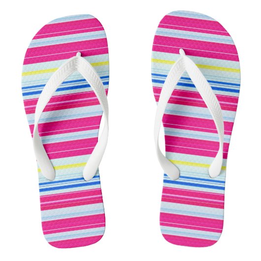 Leuke blauwe roze strepen teenslippers (Voetbed)