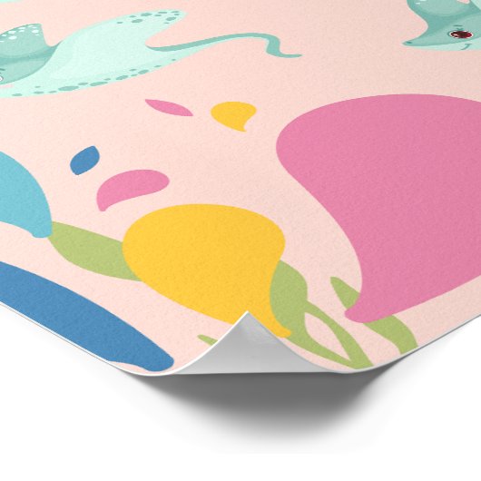 Leuke blauwe stekelrog in roze oceaan scene, poster (Hoek)