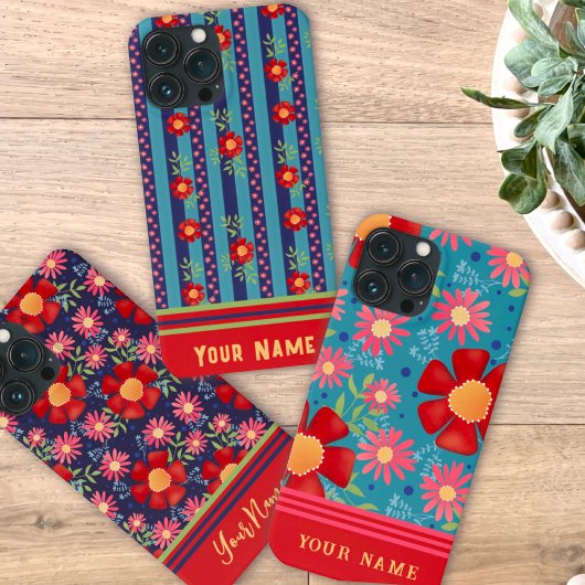 Leuke Blauwe Streep Bloemen Patroon Inspirivity Case-Mate iPhone Case