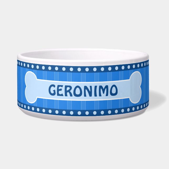 Leuke blauwe strepen Bone and Paws Grote Hondenkom Voerbakje (Voorkant)