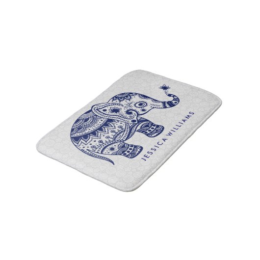 Leuke blauwe tinten bloemenolifant badmat (Gekanteld)