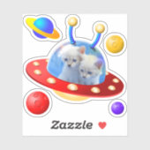 Leuke blauwe tweeling kittens katten in ufo's vlie sticker (Vel)