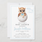 Leuke blauwe uil hatching baby boy douche Uitnodig Kaart (Voorkant)