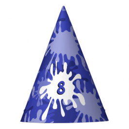 Leuke blauwe verfspat 8e verjaardag papier  feesthoedjes
