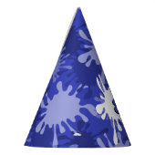 Leuke blauwe verfspat 8e verjaardag papier feesthoedjes (Links)