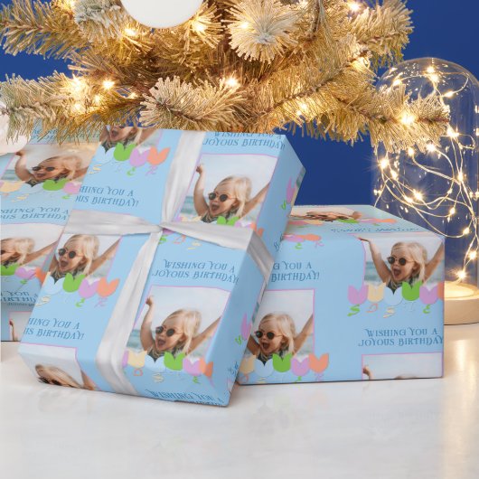 Leuke blauwe verjaardag Gepersonaliseerde foto Tul Cadeaupapier (Feestdagen)