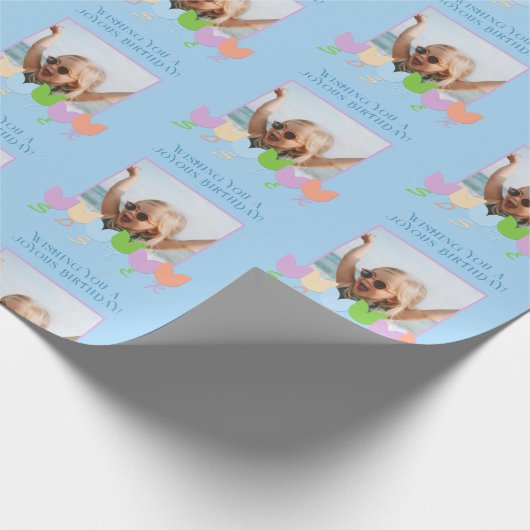 Leuke blauwe verjaardag Gepersonaliseerde foto Tul Cadeaupapier (Hoek)
