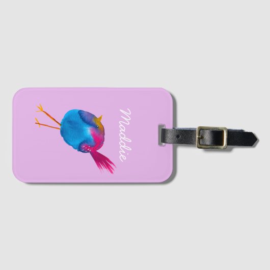 Leuke blauwe vogel waterverf bagagelabel (Voorkant (horizontaal))
