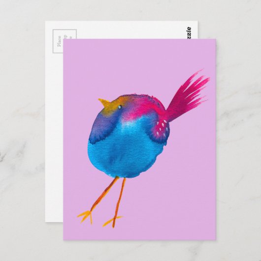Leuke blauwe vogel waterverf briefkaart (Voorkant / Achterkant)
