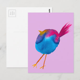 Leuke blauwe vogel waterverf briefkaart