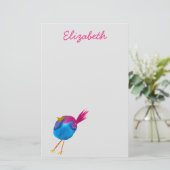 Leuke blauwe vogel waterverf briefpapier (Staand voorkant)