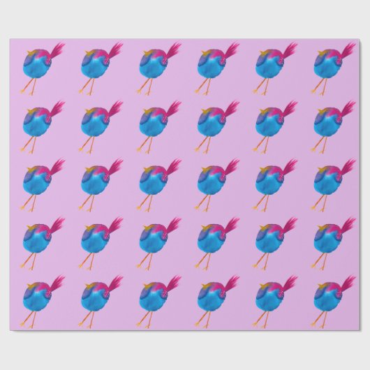 Leuke blauwe vogel waterverf cadeaupapier (Vlak)