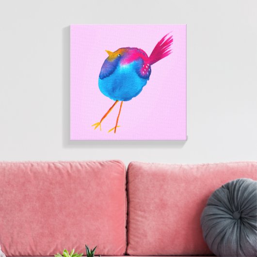 Leuke blauwe vogel waterverf canvas afdruk (Insitu (Woonkamer))