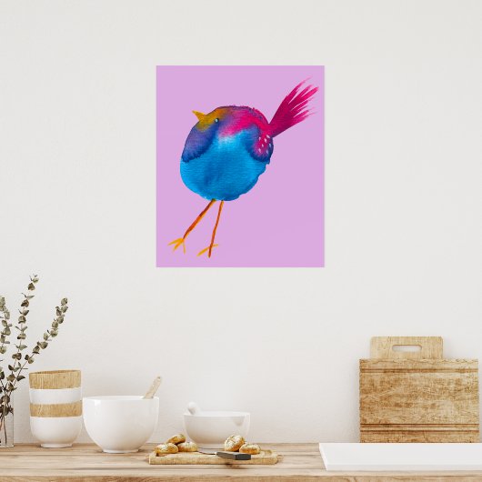 Leuke blauwe vogel waterverf poster (Keuken)