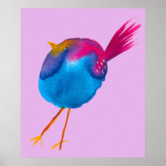 Leuke blauwe vogel waterverf poster (Voorkant)